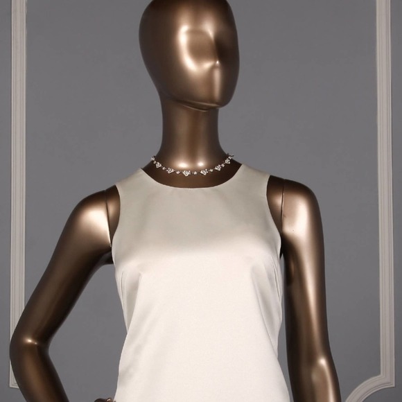 NHA KHANH Jaslene Aline Ivory Sleeveless Scoop Neckline Satin Mini Wedding Dress - Picture 2 of 8